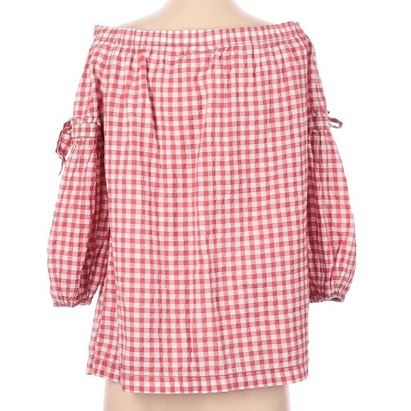 Max Studio Off Shoulder Blouse Red White Gingham - Picture 2 of 13
